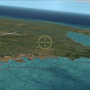 Approaching  Hirara Harbor, Myako-Jima, from the NW with Hirara, Nobara and Sukama airfield in the distance. Miyako-Retto, of which Miyako-Jima is par