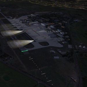 Overhead view at night of apron