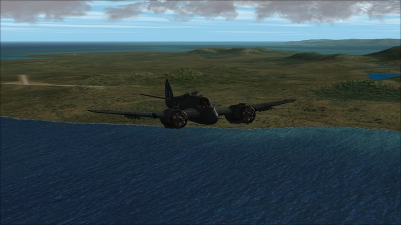 Flying NNE past the central east coast of Ishigaki-Shima with Miyara Airfield in the near distance and the barest trace of Ishigaki Airfield visible i