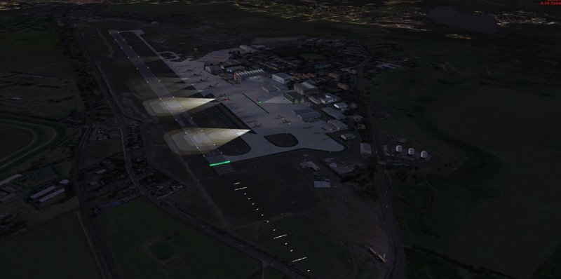 Overhead view at night of apron