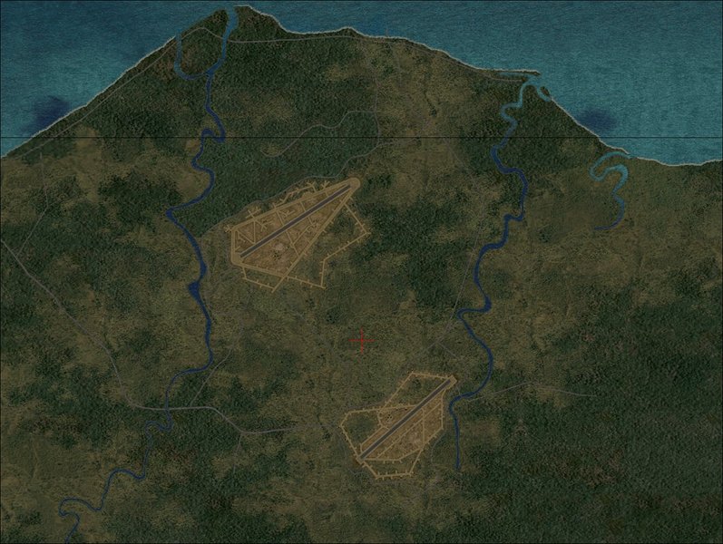 Solomons, Guadalcanal, Koli Point Airfields: Carney Field (Bomber II) top, and Koli Field (Bomber III) bottom